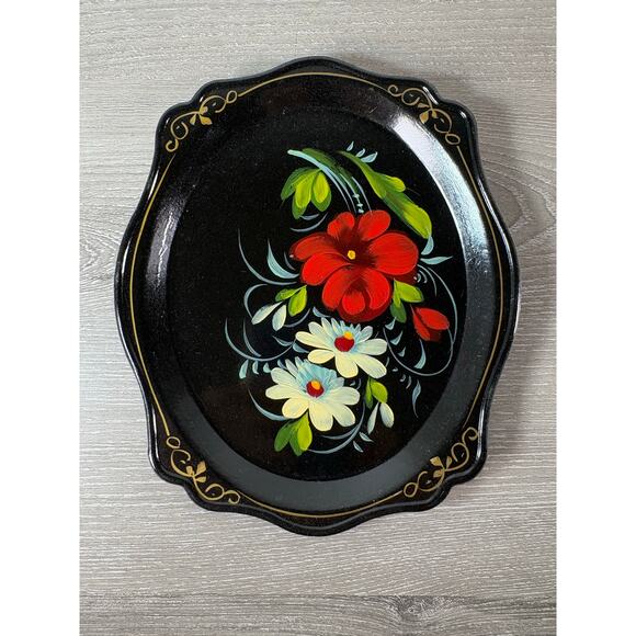 Set of 6 Vintage Russian Hand-Painted Metal Trays –Floral Zhostovo Folk Art USSR - Picture 3 of 11